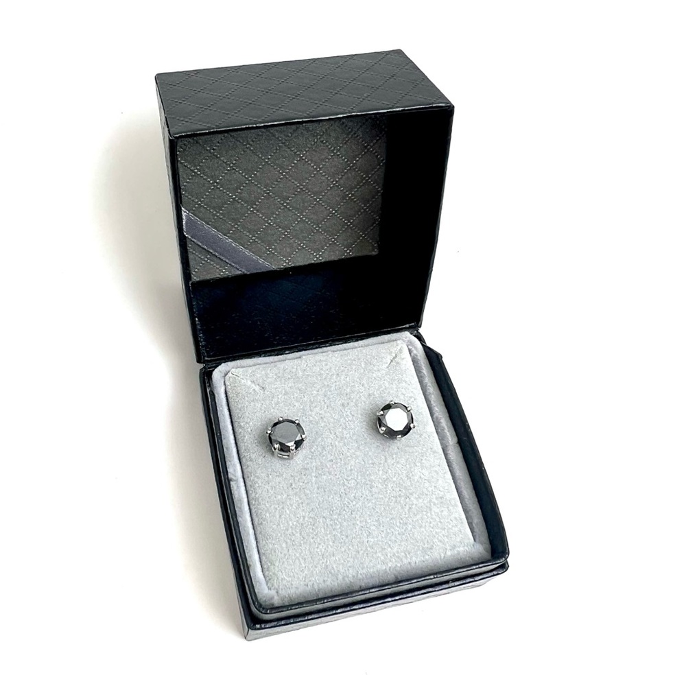 NWT 925 STERLING SILVER & 4.08 Ct NATURAL JET BLACK DIAMOND STUDS EARRINGS - Picture 11 of 11